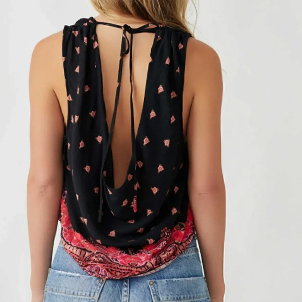 NWOT Free People Silas Cowlneck Top Drapey Relaxed Fit Exposed Back XS Viscose